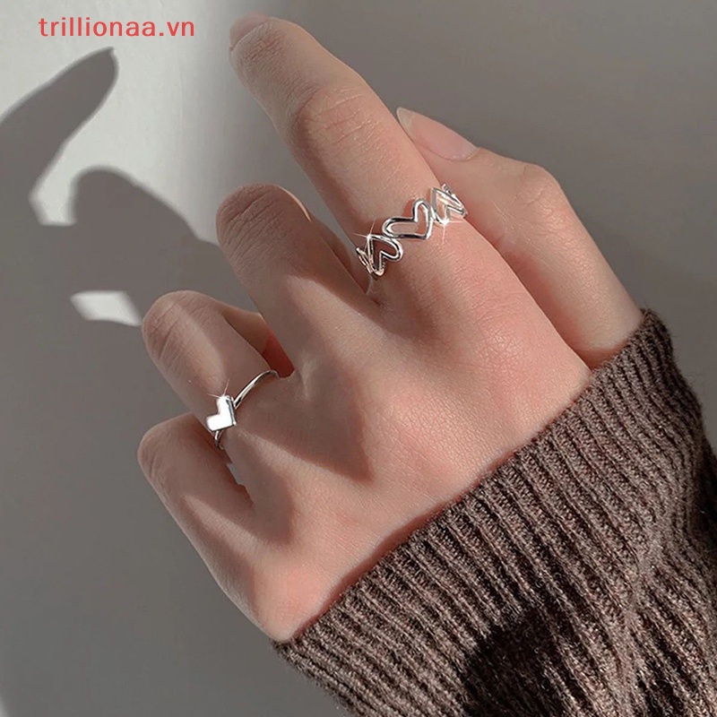 1 Bộ Nhẫn Hở Hình Trái Tim Màu Bạc Thời Trang Cá Tính Dành Cho Nữ