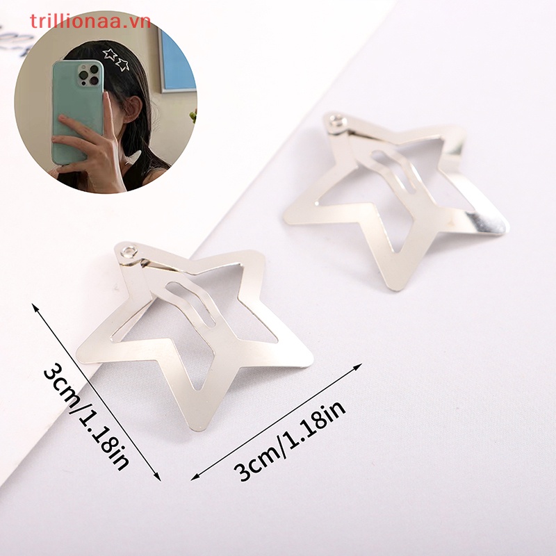 Set 4 Kẹp Tóc Hình Ngôi Sao Màu Bạc Đơn Giản Cho Nữ