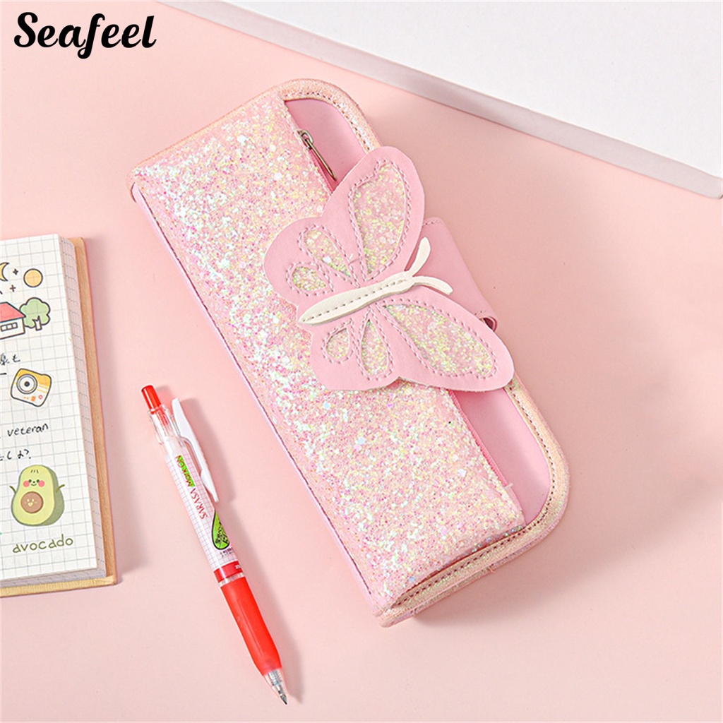 Túi Đựng Bút Bằng Vải Oxford Chống Nước Sức Chứa Lớn Có Khóa Kéo In Họa Tiết Bướm Cho Nhà Ở