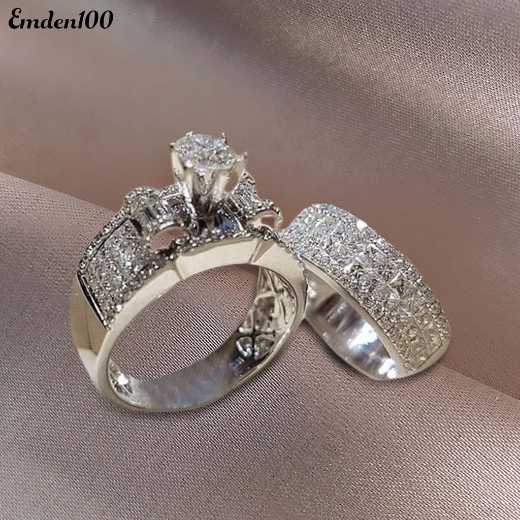 Bộ 2 Nhẫn Cặp Đính Đá Thời Trang Bằng Hợp Kim