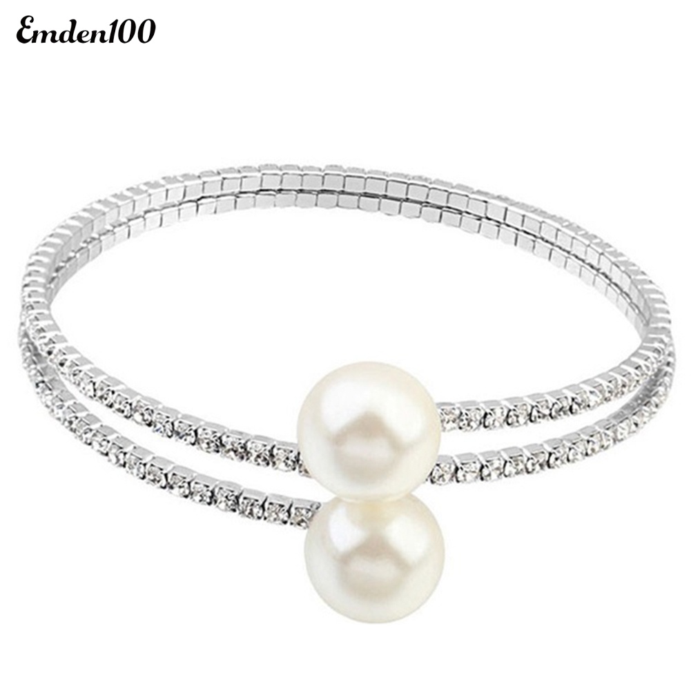 Vòng Tay Hở Đính Ngọc Trai Giả Toàn Diện Nhiều Lớp Cho Nữ