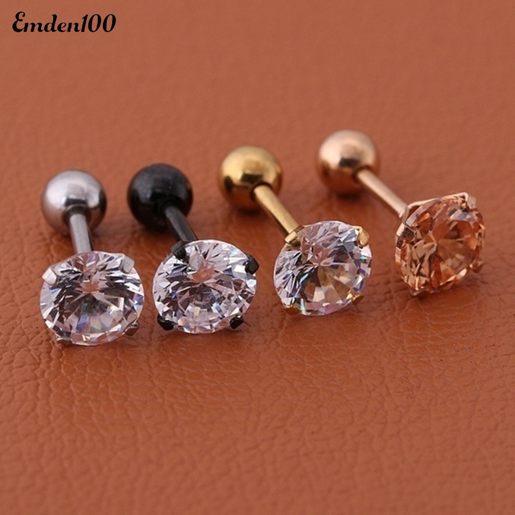 Bông Tai Thời Trang Bằng Thép Titanium Có Đính Đá Zircon 1 Cái