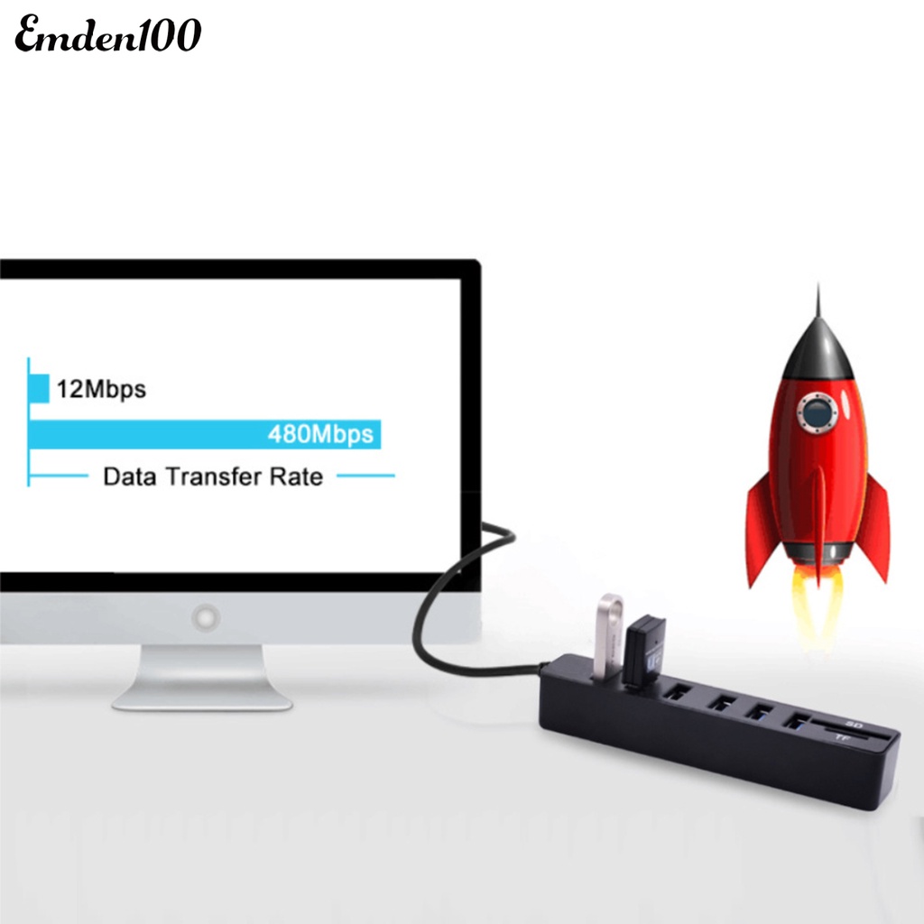 Bộ Hub Chia 6 Cổng USB Kèm Dây Cáp Dài Đầu Đọc Thẻ Nhớ SD / TF Cho Laptop