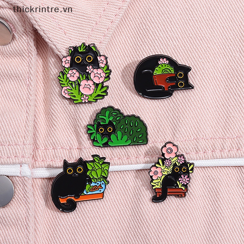 Ghim Cài Áo Hình Mèo Và Cây Xanh Bằng Hợp Kim Tráng Men Dễ Thương