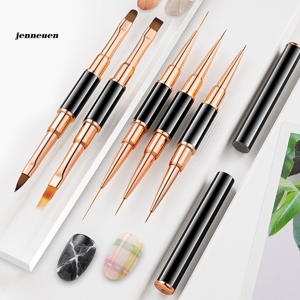 Set 5 Cọ Vẽ Trang Trí Móng Nghệ Thuật Bằng Kim Loại Hai Đầu Màu Vàng Hồng