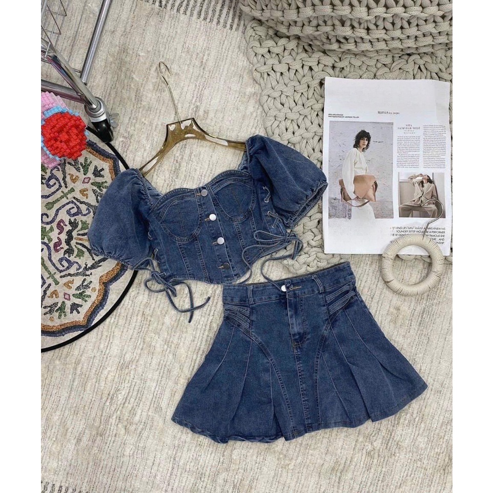 Set Jean Nữ Áo Croptop Kèm Chân Váy Xoè - YuRi Boutiques