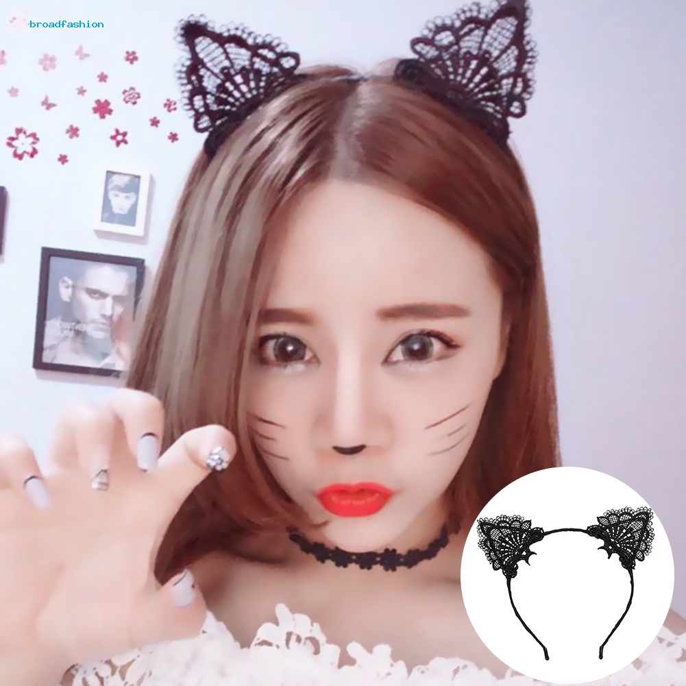 Băng Đô Hình Tai Mèo Phối Ren Dễ Thương Dành Cho Nữ