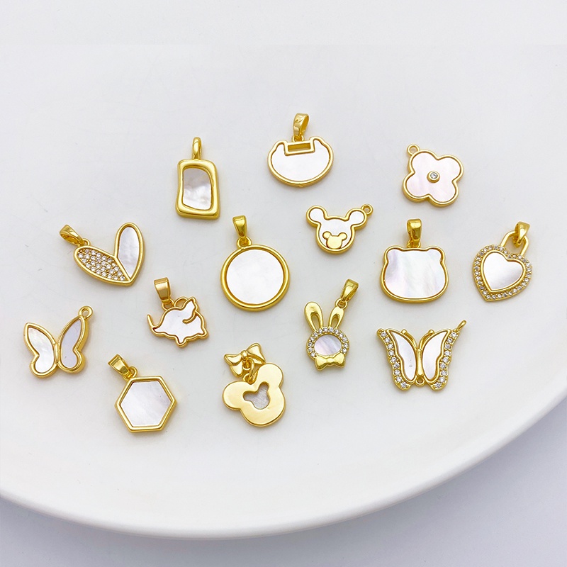 █A.ιA゜14K Vàng●1 Sản Phẩm Dụng Cụ Làm Đồ Trang Sức°Dây Chuyền Mạ Vàng 18k Mặt Hình Hoa Bướm Vỏ Sò Đính Đá Zircon Nhiều Màu Sắc