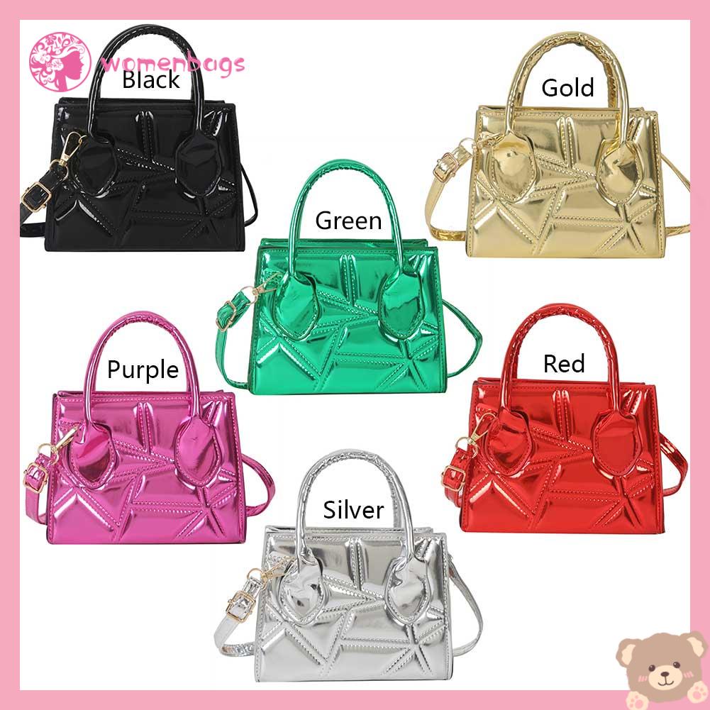 ✿ Wb ✿ Túi satchel thông thường túi chần bông messenger phụ nữ túi totes da pu đơn giản sáng bóng chỉ thêu nữ ví đeo chéo túi đeo chéo