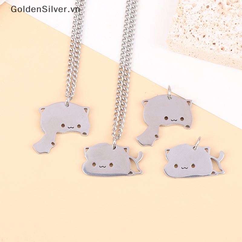 Vòng cổ Mặt Hình Mèo Bằng Thép Không Gỉ Màu Vàng Bạc Cho Cặp Đôi