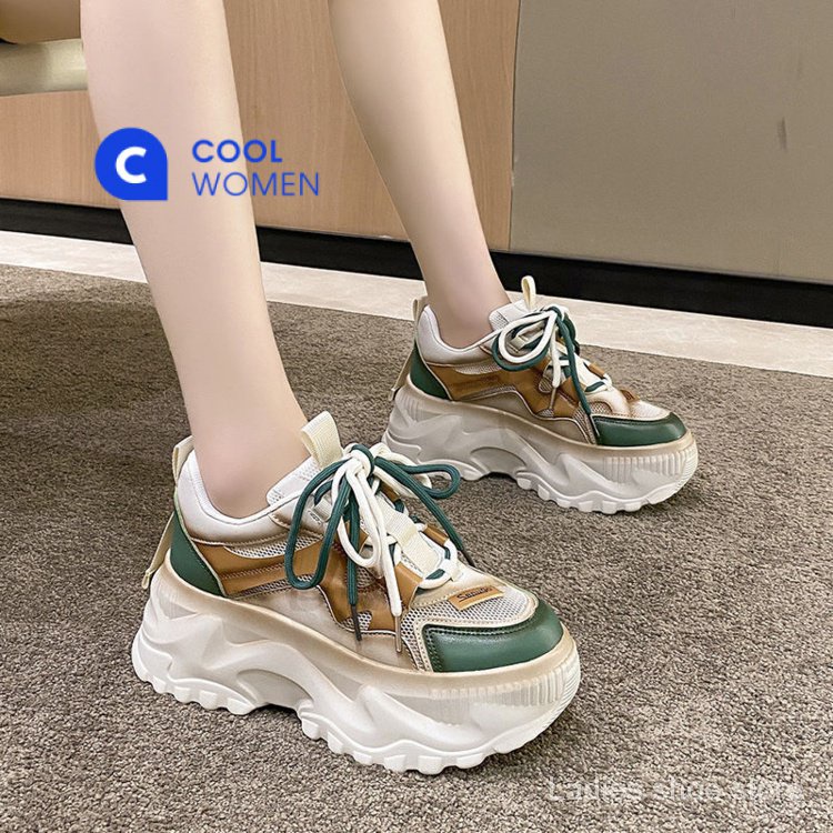 Giày Thể Thao Cao Su Đế Dày 6-8cm Phối Lưới Mũi Tròn Phong Cách Mới 2023 Cho Nữ