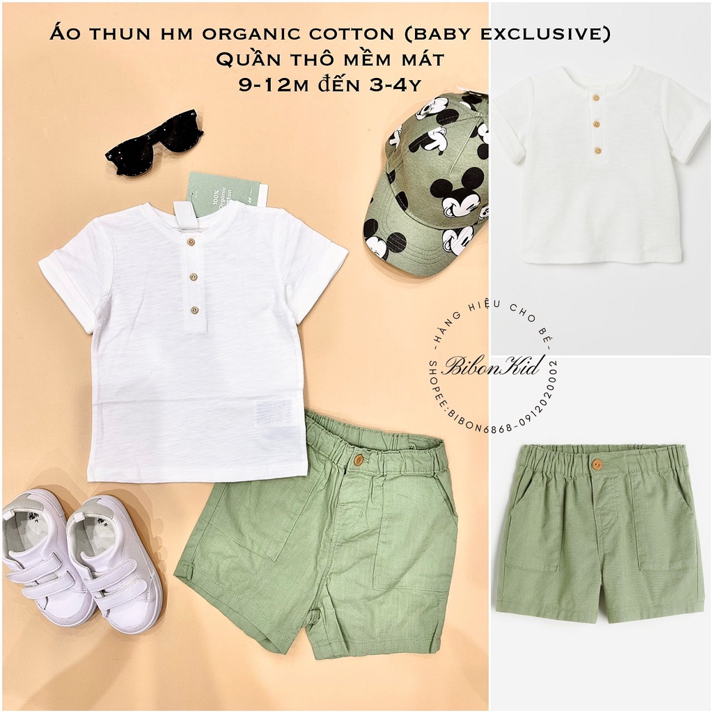 Áo thun organic cotton/ quần thô mềm mát HM UK 9-12m đến 3-4y
