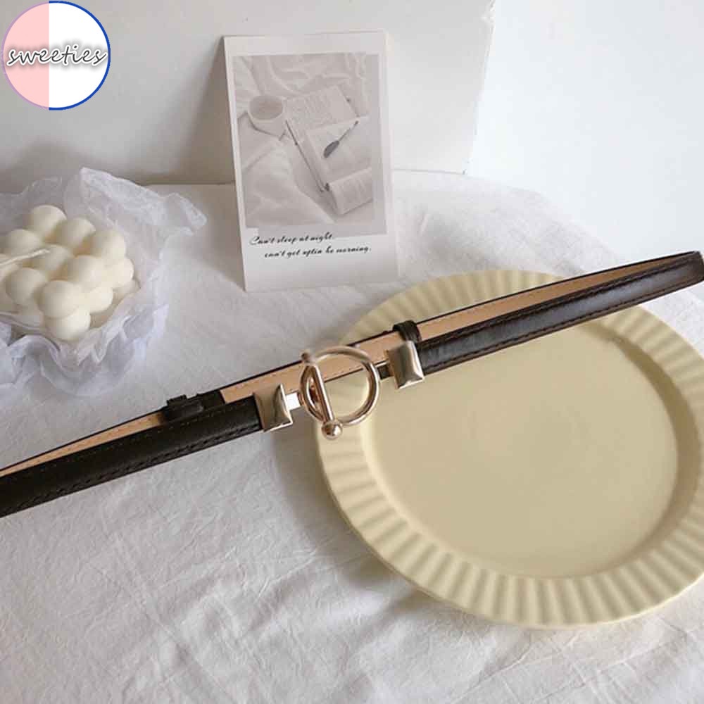 Thắt lưng da PU phối khóa kim loại dạng tròn thời trang dành cho nữ