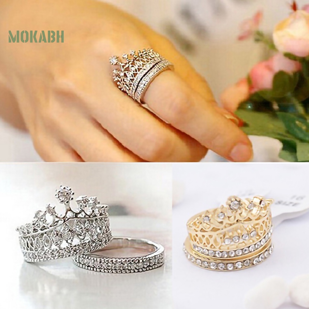 Set 2 Nhẫn Hợp Kim Đính Đá Hình Vương Miện Cho Cô Dâu