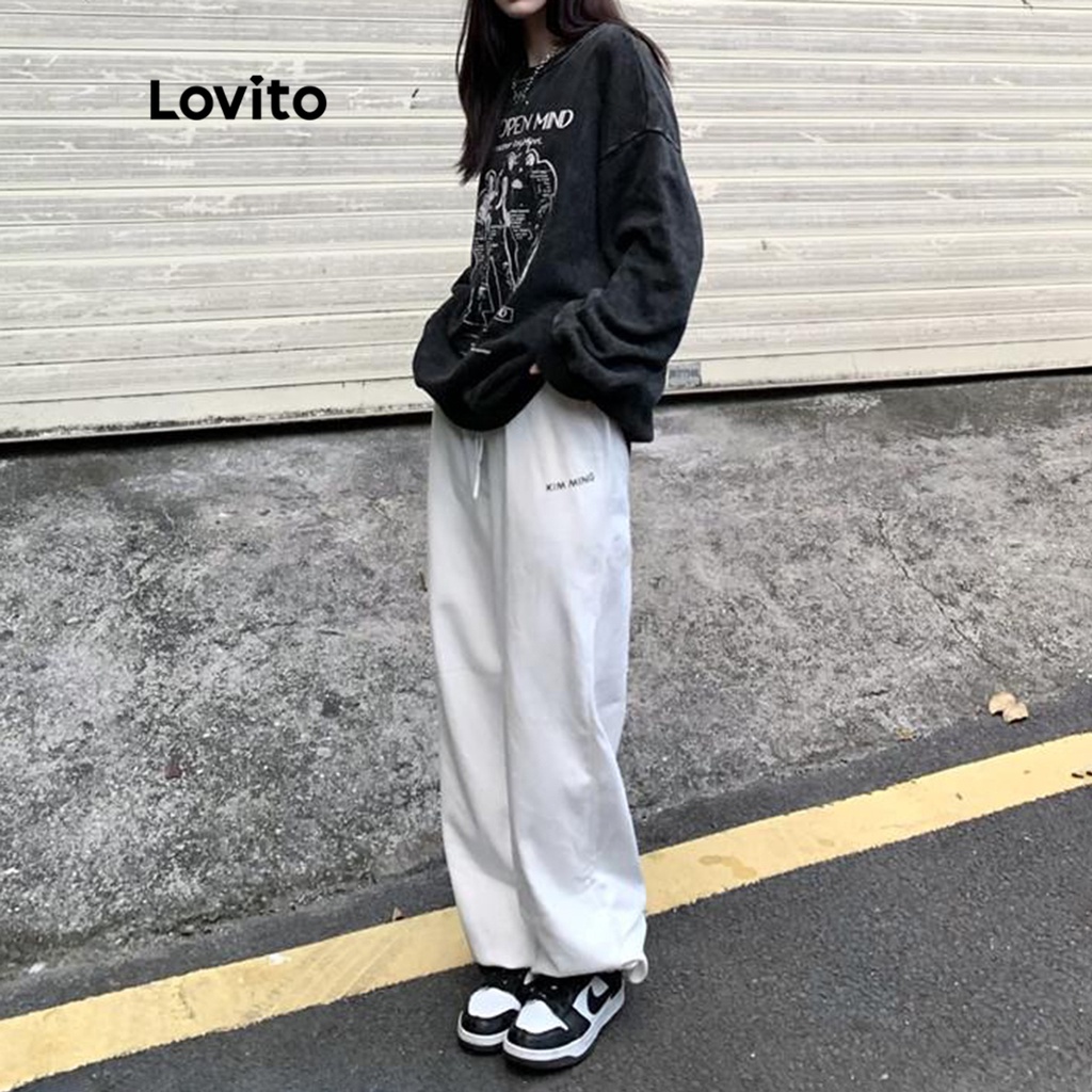 Quần LOVITO dây rút có túi màu trơn thường ngày dành cho nữ LNA02119