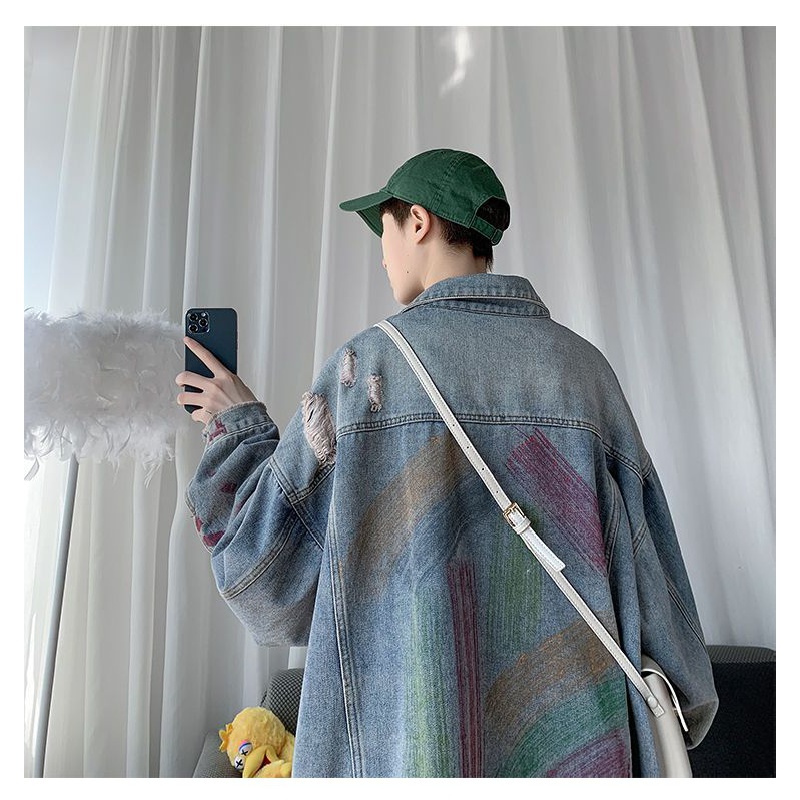 IMaodou Áo Khoác Denim Dáng Rộng Phong Cách Harajuku Đường Phố Hàn Quốc Thời Trang Mùa Thu Cho Nam