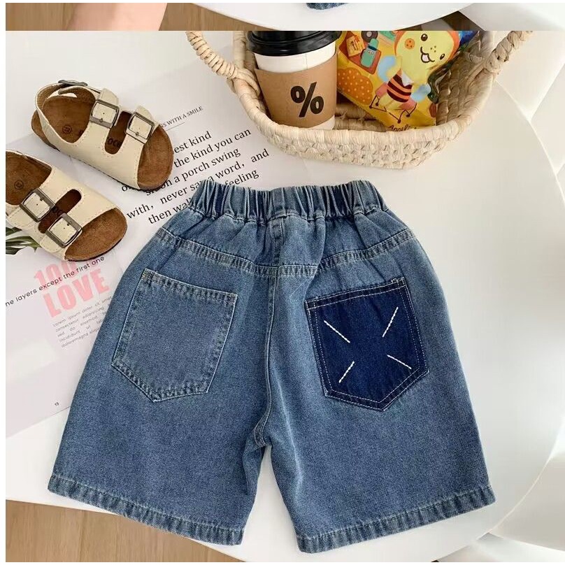Quần Short Denim Dáng Suông Năng Động Thời Trang Phong Cách Hàn Quốc Cho Bé Trai