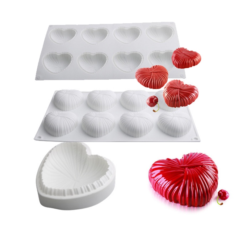 Khuôn Silicone Tạo Hình Trái Tim Đan Len 8 Ngăn Làm Bánh DIY