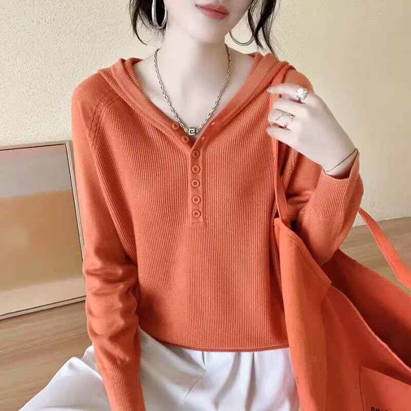 Áo len MULTIPLICATION dáng rộng có mũ trùm đầu màu sắc đơn giản thời trang 2023 xuân thu cho nữ