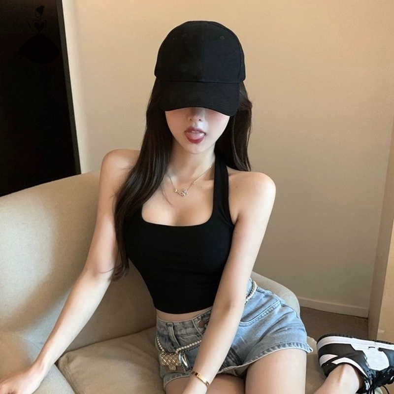 Áo hai dây CRLNHC mùa hè màu trơn phong cách Hàn Quốc gợi cảm cho nữ