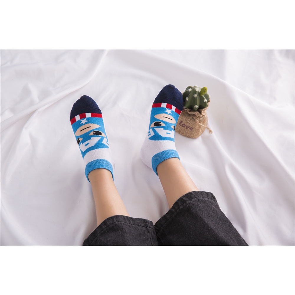 Set 5 Đôi Tất Cotton Mỏng Thoáng Khí In Hình Marvel / Người Sắt / Superman / Frozen 2 Cho Bé