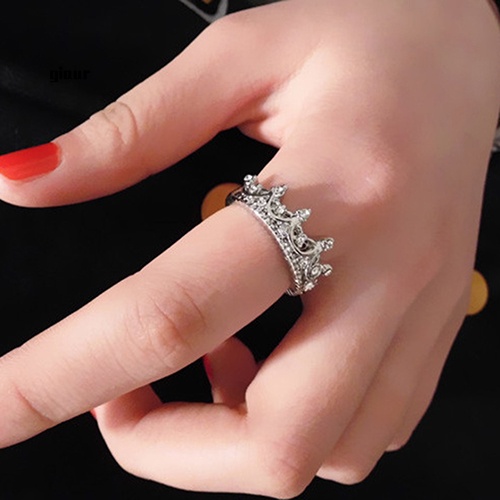 Nhẫn Mạ Bạc Hình Vương Miện Đính Đá Pha Lê Dành Cho Nữ