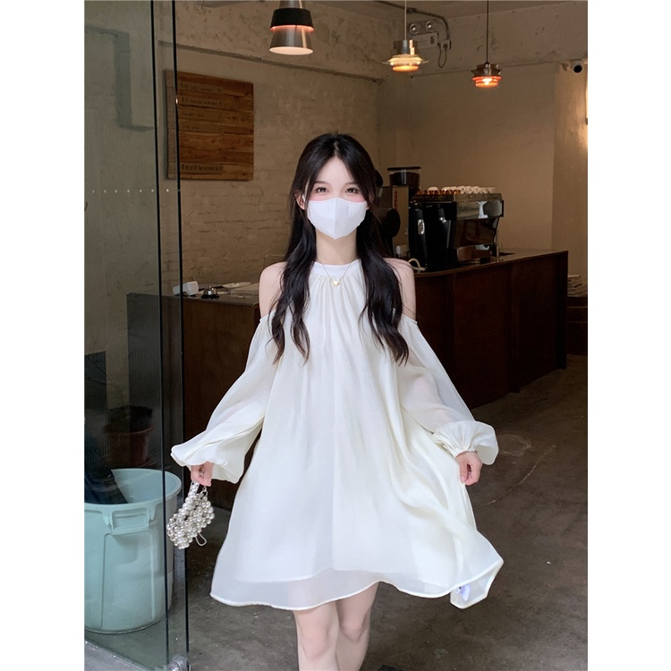 Đầm Chữ A Màu Trắng Thiết Kế Độc Đáo Thời Trang Mùa Thu Cho Nữ