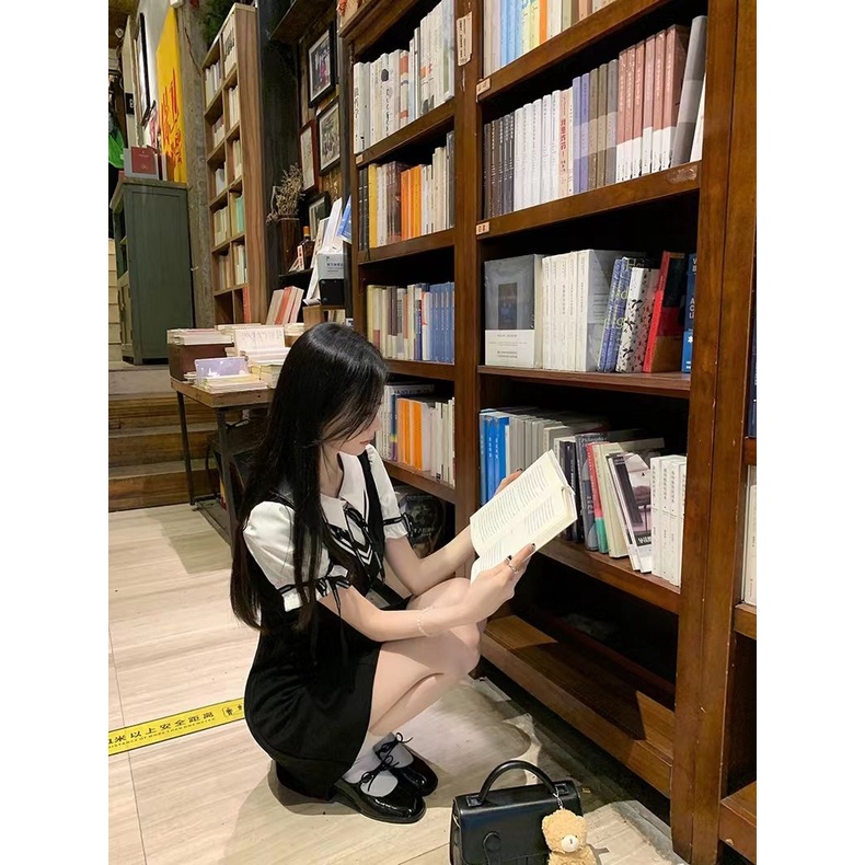 Bộ Đầm Giả Hai Mảnh Cổ polo Phong Cách Preppy Thời Trang Mùa Hè Dành Cho Nữ Sinh