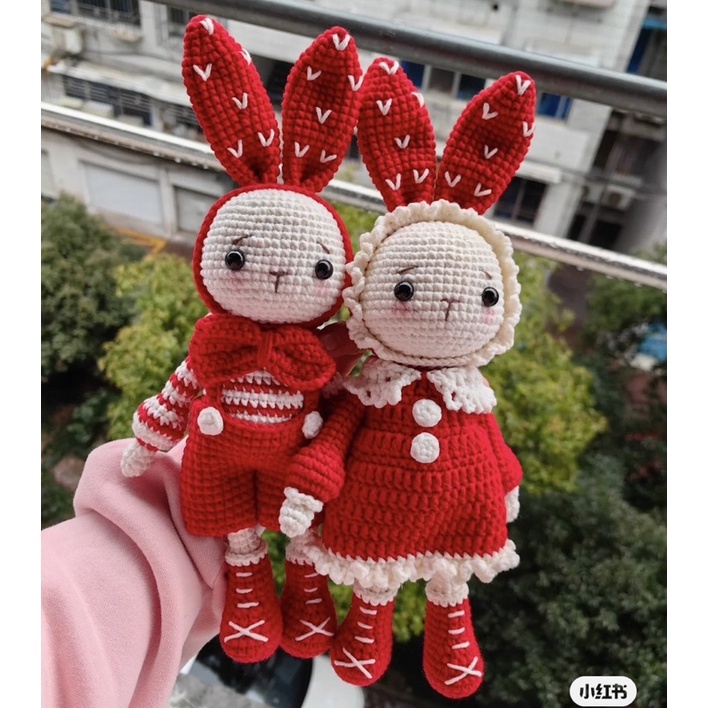 Gấu bông, Thỏ mimi handmade cao cấp Amigurumi - Búp bê Thỏ bông len móc tay thủ công dễ thương làm quà cho bé