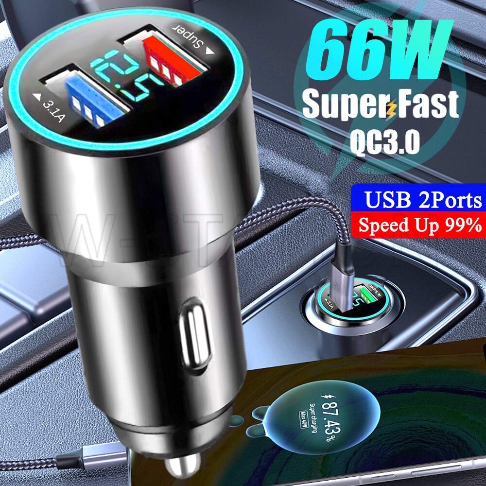 Tẩu Sạc Nhanh Hai Cổng USB 66W 3.1A Màn Hình LED Thông Dụng Cho iPhone Và Android Điện Thoại
