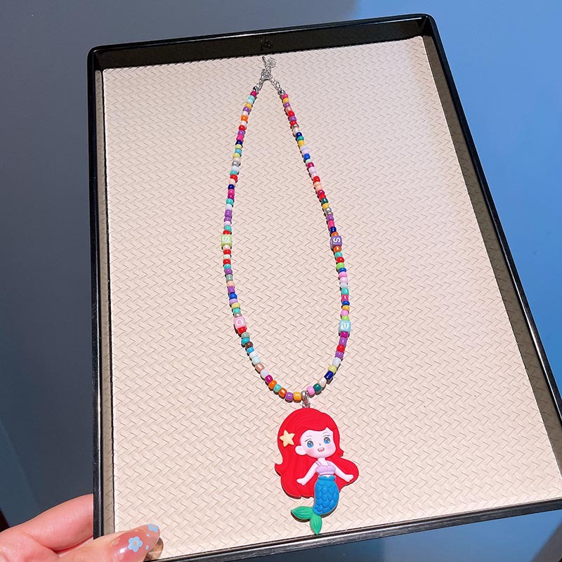 Vòng Cổ Xỏ Hạt Thủ Công Hình Công Chúa frozen / Nàng Tiên Cá Hoạt Hình Cho Bé Gái