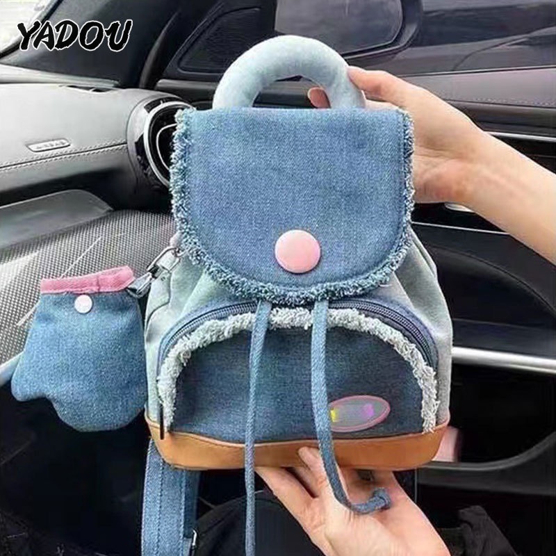 YADOU Balo Đi Học Hình Bánh Donut Bằng Vải Denim Dễ Thương Cho Nữ