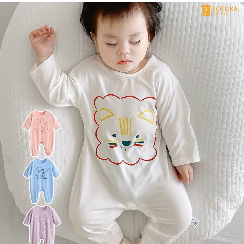 Bodysuit Dài Tay LOTUKA Cho Bé, Bộ Đồ Liền Thân Cho Bé Trai Bé Gái Size 3-12kg