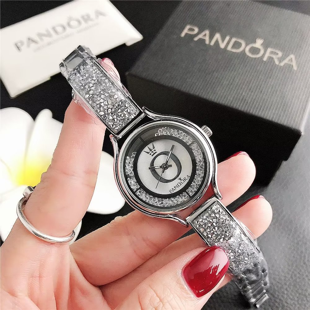 Đồng Hồ Pandora Mặt Tròn Đính Đá Thời Trang Cho Cặp Đôi