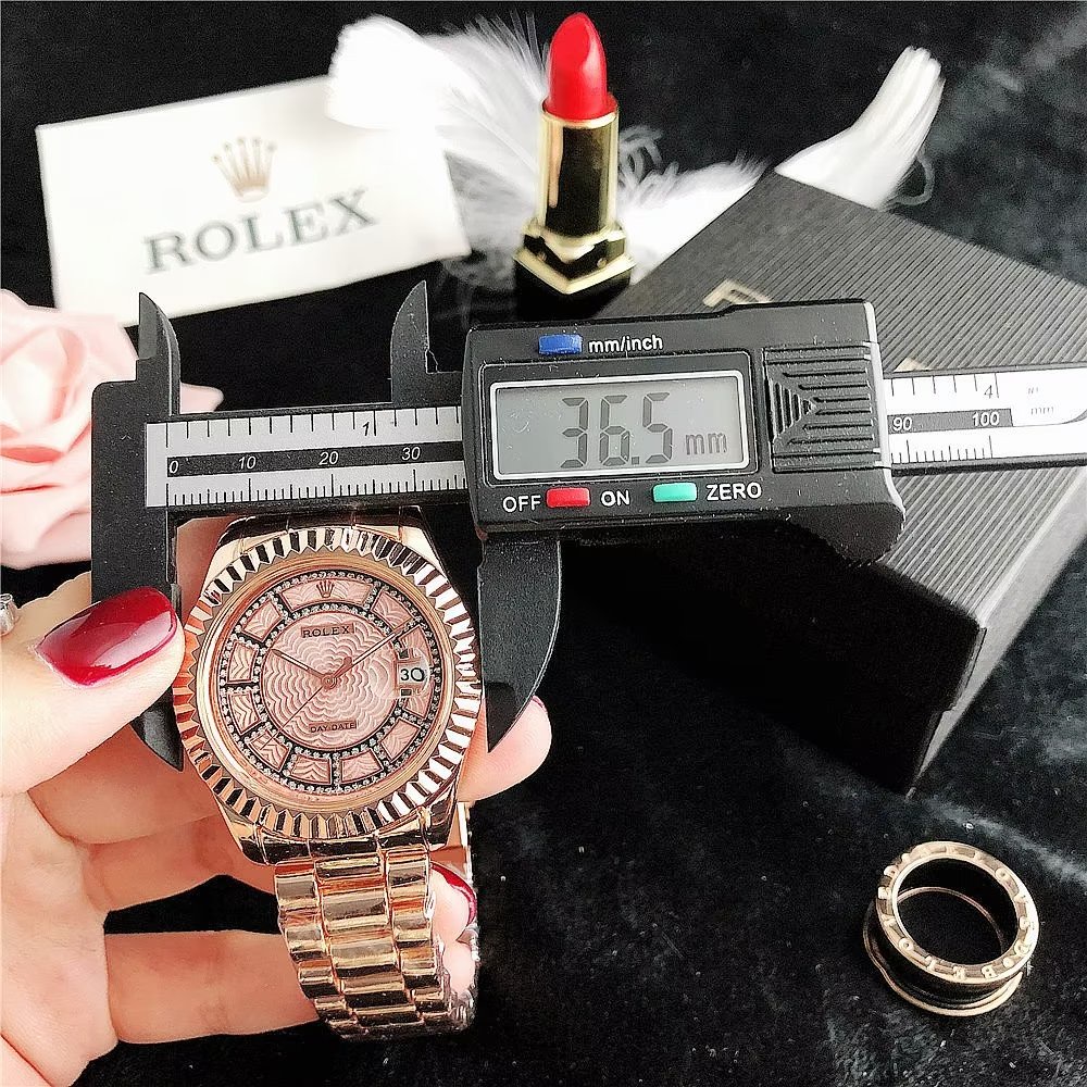 Đồng Hồ Rolex Mặt Tròn Đính Kim Cương Dây Da Thép Không Gỉ Thời Trang Cho Cặp Đôi