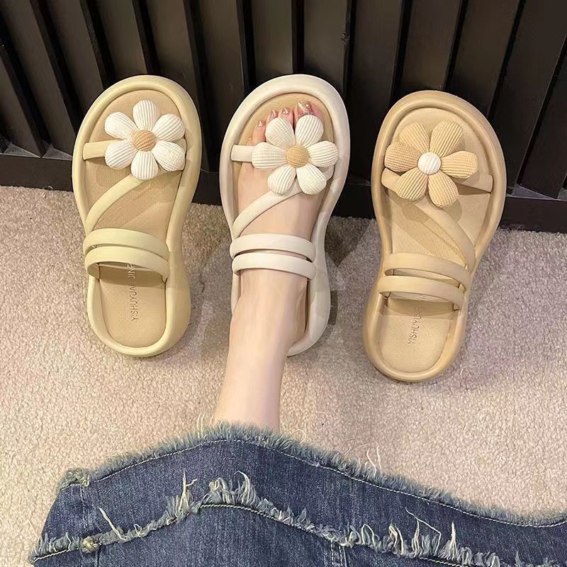 Dép hoa dép nữ influencer 2023 phong cách mới mùa hè có thể mặc bên ngoài thời trang dày-soled beach all-match anti