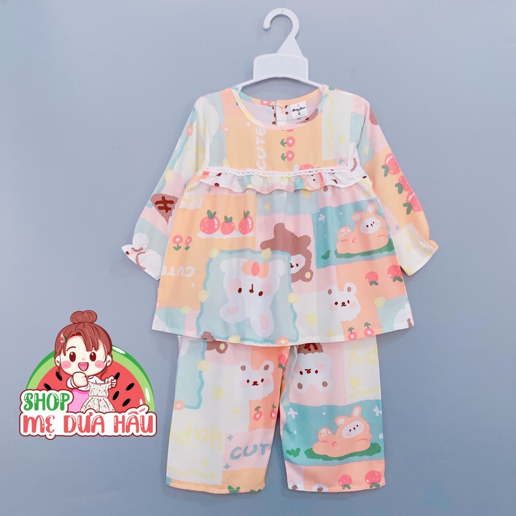 Bộ tole lanh bé gái tay dài quần dài viền bèo size 10-42kg Shop Mẹ Dưa Hấu