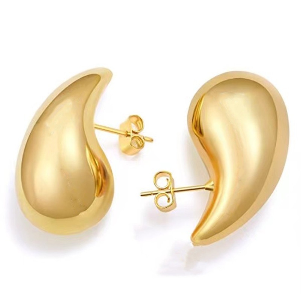 Bông Tai Bằng Thép Không Gỉ Mạ Vàng 18k Hình Giọt Nước Thời Trang