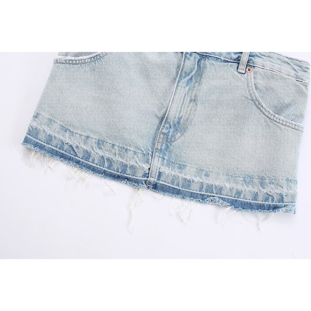 TVUV 2023 mới rắn sexy hở lưng denim ngắn hàng đầu 8320
