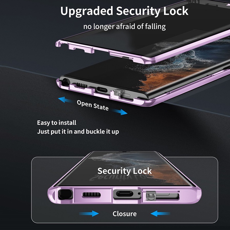 Ốp Điện Thoại Kính Cường Lực Hai Mặt Viền Kim Loại Nam Châm 2023 Cho Samsung Galaxy S23 S22 Ultra S23 Plus