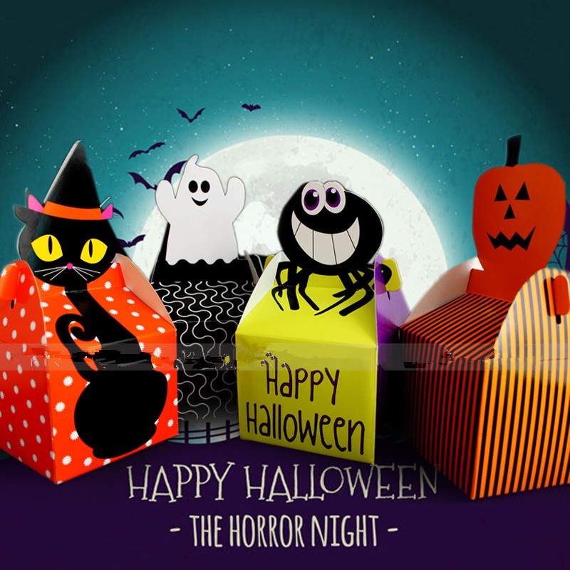 Hộp Giấy Đựng Kẹo Halloween Hình Bí Ngô / Mèo Kinh Dị