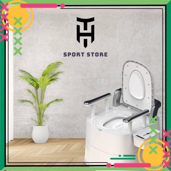 Bồn cầu di động chống mùi cho người già có tay vịn và tựa lưng chắc chắn toilet khử mùi bô vệ sinh