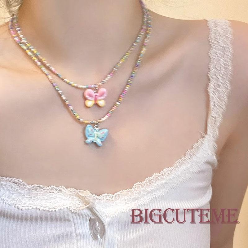 Vòng cổ Chuỗi Hạt Mặt Hình Bướm Nhiều Màu Sắc Cho Búp Bê Barbie