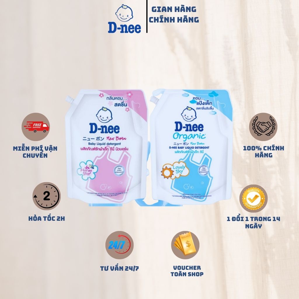 (COMBO 2 TÚI) Nước giặt quần áo em bé Dnee túi 1400ml-Nước Giặt Xả Cho Trẻ Em an toàn, Chính hãng Công ty Đại Thịnh