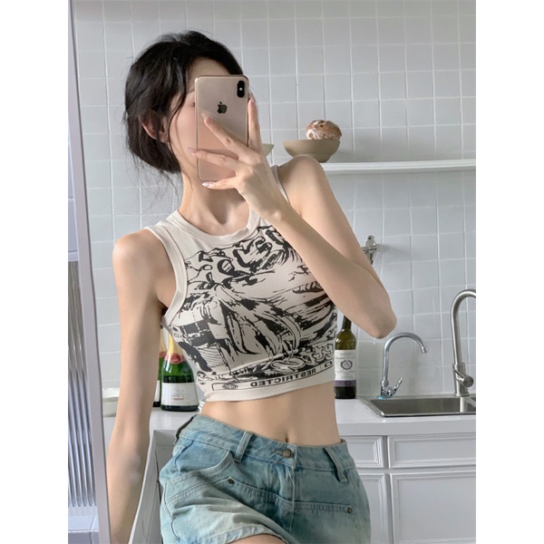 NZN Áo vest nhỏ hình tay đua cổ điển Mỹ treo nữ màu hồng hot girl áo vest thể thao ngắn không tay