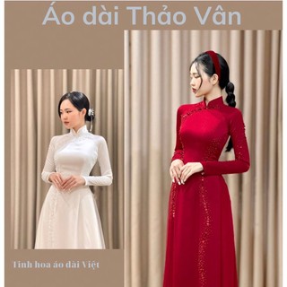 Áo dài cô dâu đính xoắn thiết kế cao cấp 2 tone màu_Tv005