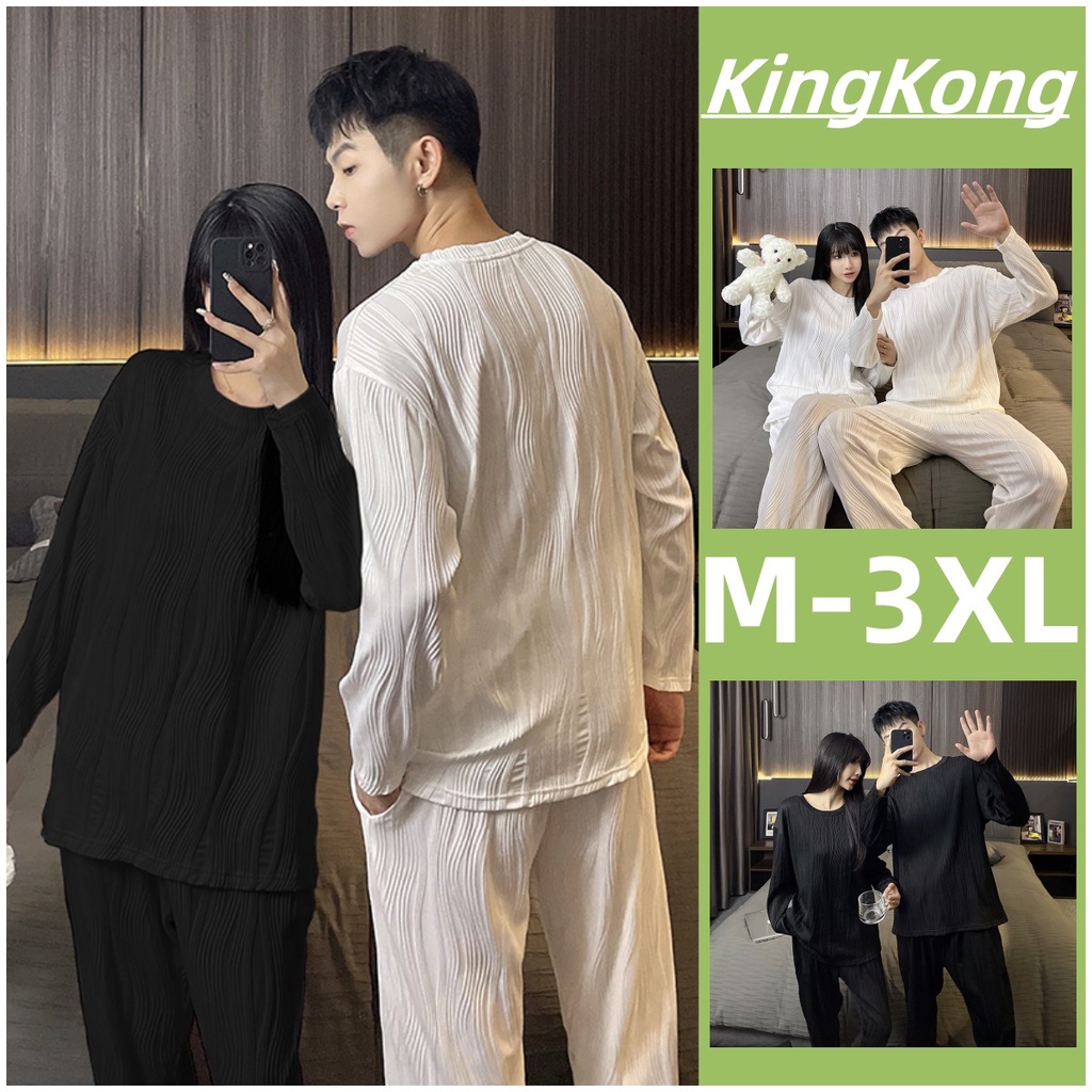 Bộ đồ ngủ 100% cotton dành cho phụ nữ plus size đồ ngủ nam dài tay áo ngủ trắng đen phong cách đơn giản bộ đôi bộ đồ mặc nhà m-3xl