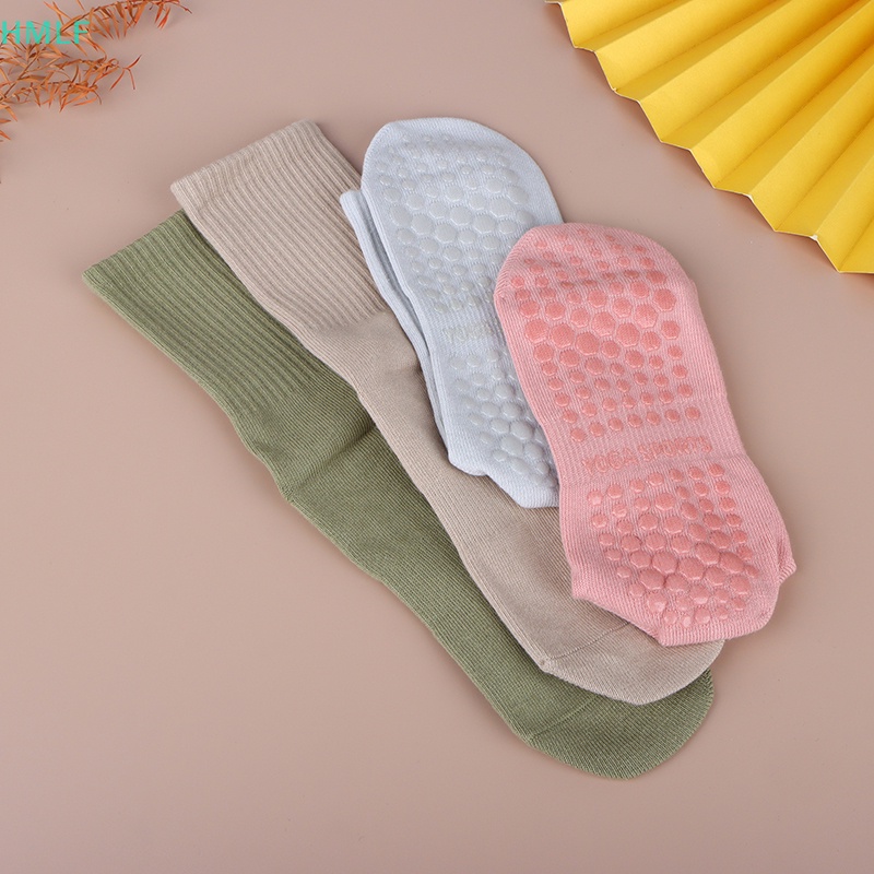 Hm cotton thoáng khí mid-calf yoga socks màu rắn sọc chống trượt vớ thể thao pilates vớ khiêu vũ thể dục đào tạo vớ lf