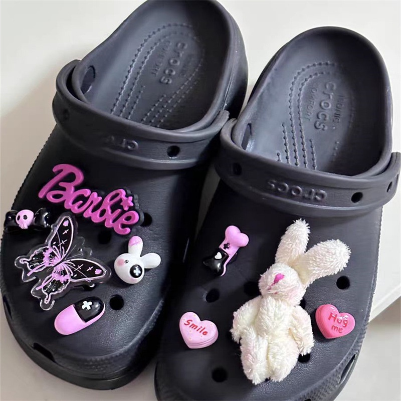 Thời trang crystal butterfly jibbitz set barbie pink jibits crocs charm rabbit doll croc jibbits chain for women shoes phụ kiện kẹo giày bùa ghim trang trí