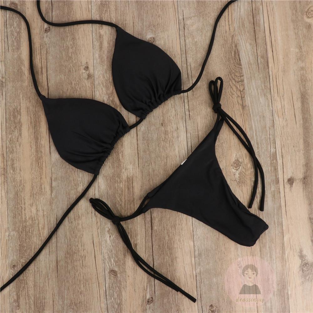 Dre-2pcs phụ nữ mùa hè màu rắn buộc bên bộ đồ bơi